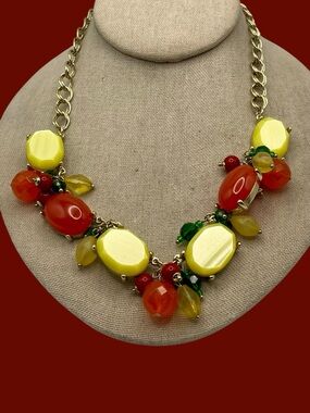 Talbots Yellow, Red & Green Cluster Statement Necklace